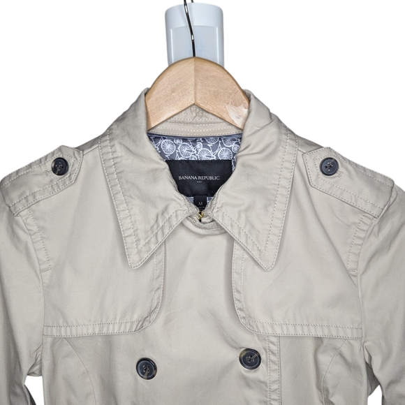 Banana Republic Womens Khaki Classic Double Breasted Belted Trench Coat Medium - Picture 7 of 14